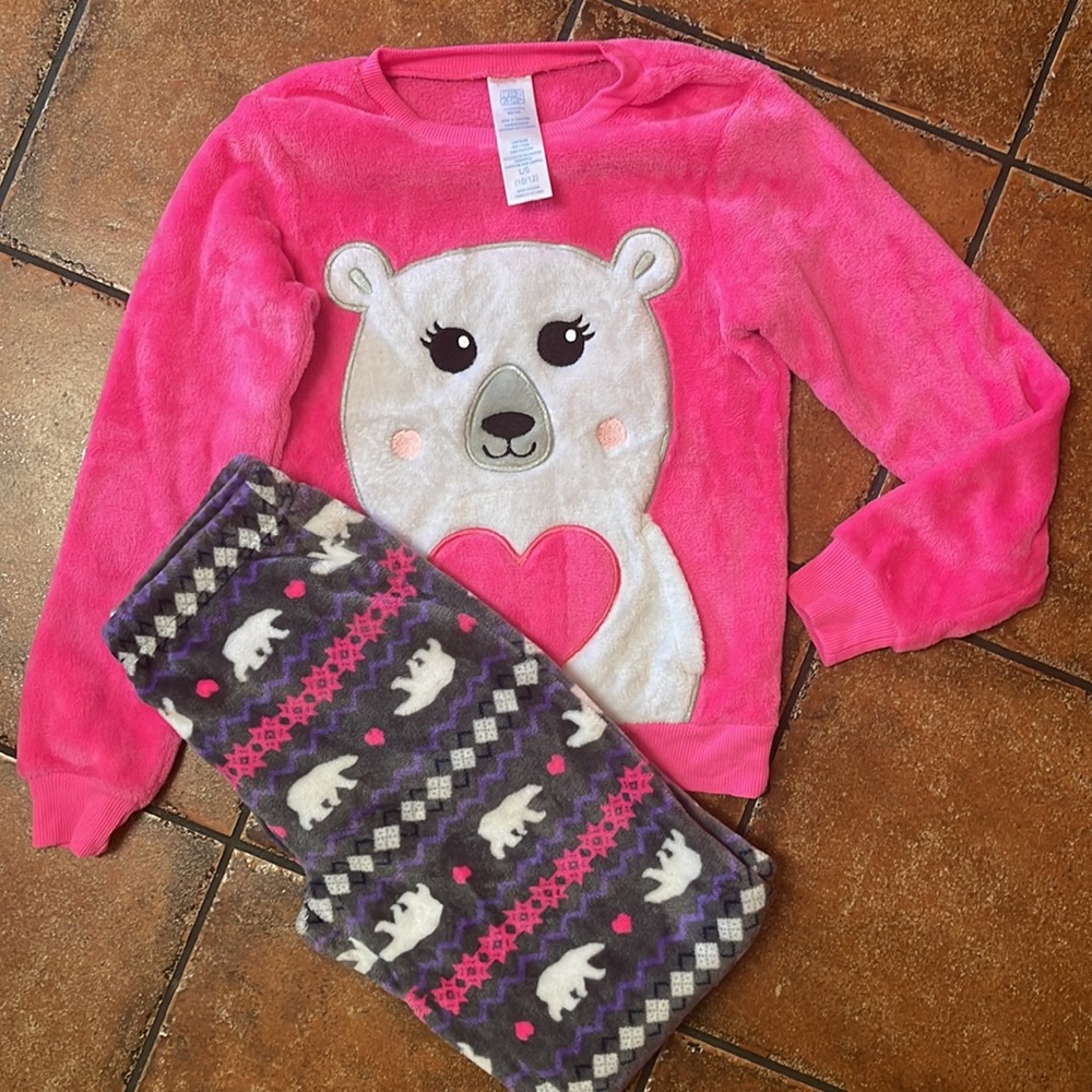 EUC Fuzzy Hot Pink Polar Bear Pajamas